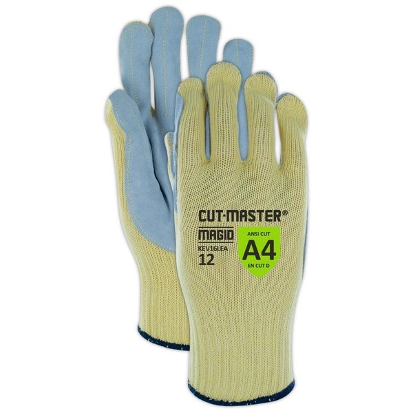 Magid CutMaster KEV16LEA Medium Weight ParaAramid Leather Palm Gloves  Cut Level A4, 12PK KEV16LEA8
